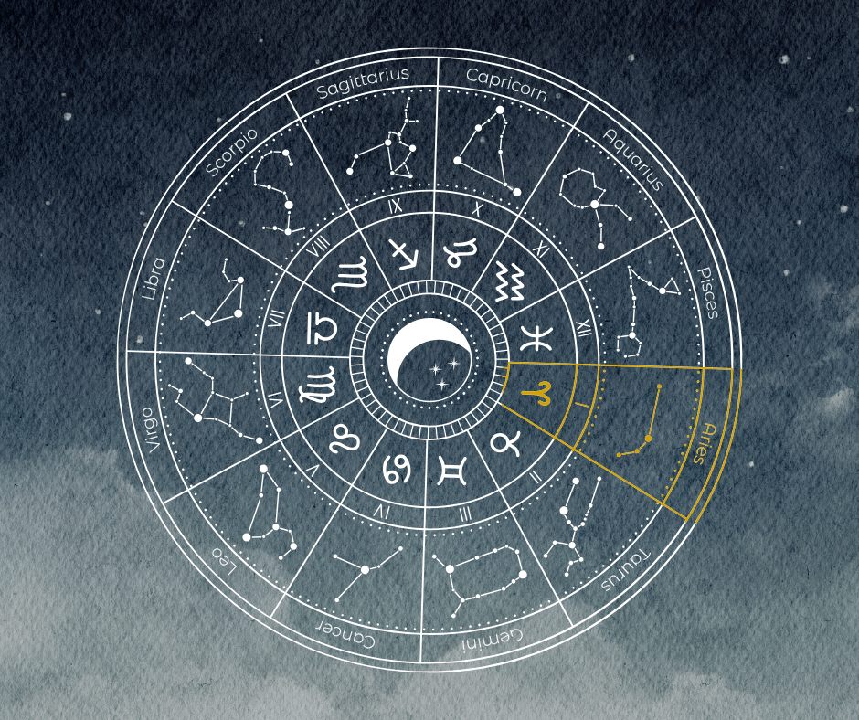 sign-house birth chart with aries as first house highlighted